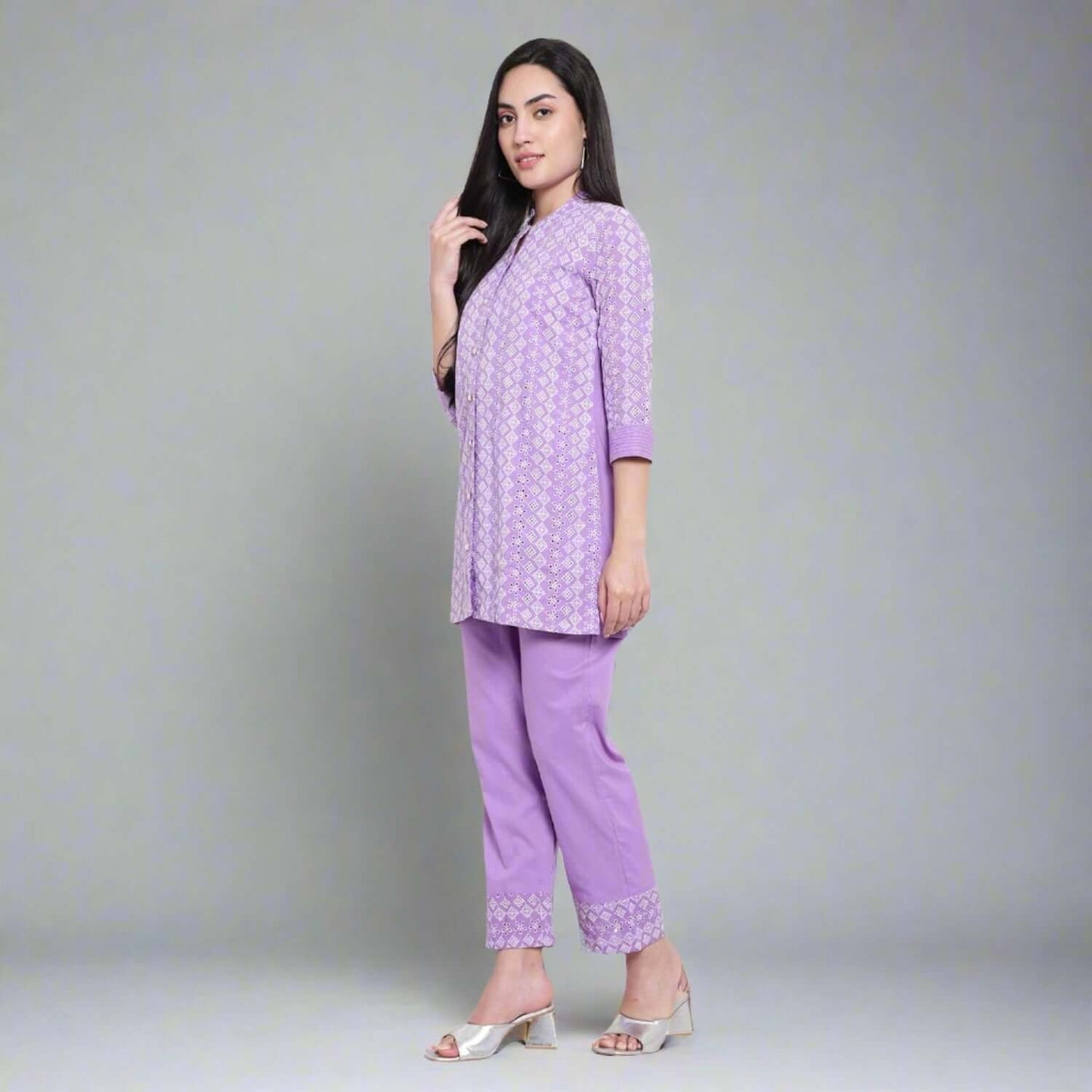 Lilac Schiffli Cotton Co-ord Set