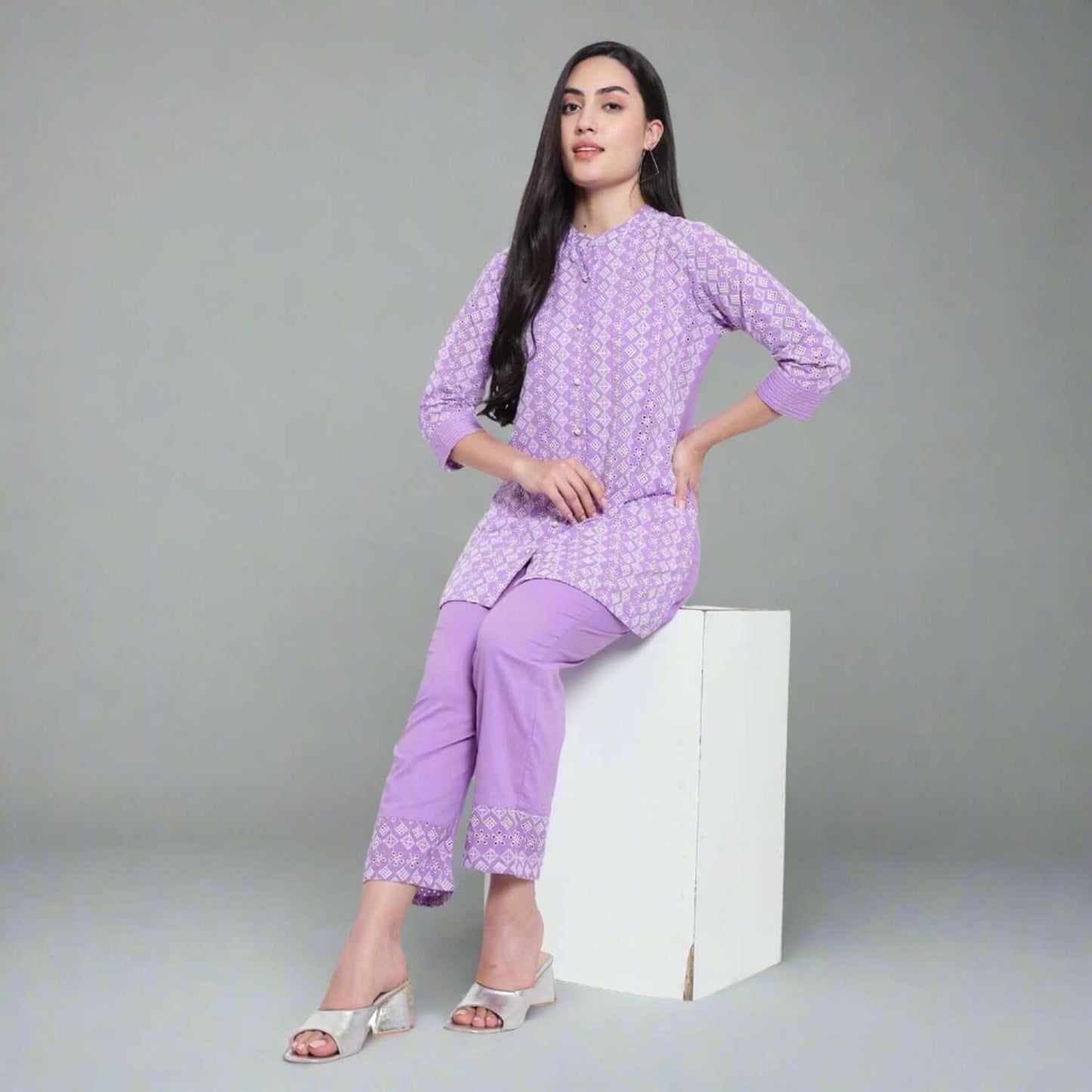 Lilac Schiffli Cotton Co-ord Set