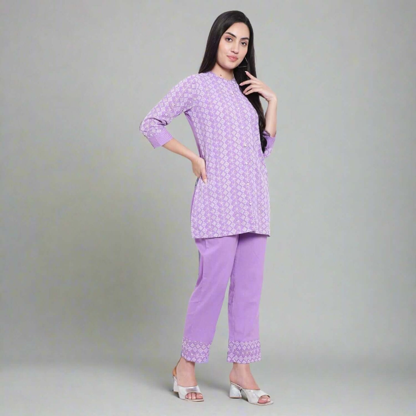 Lilac Schiffli Cotton Co-ord Set