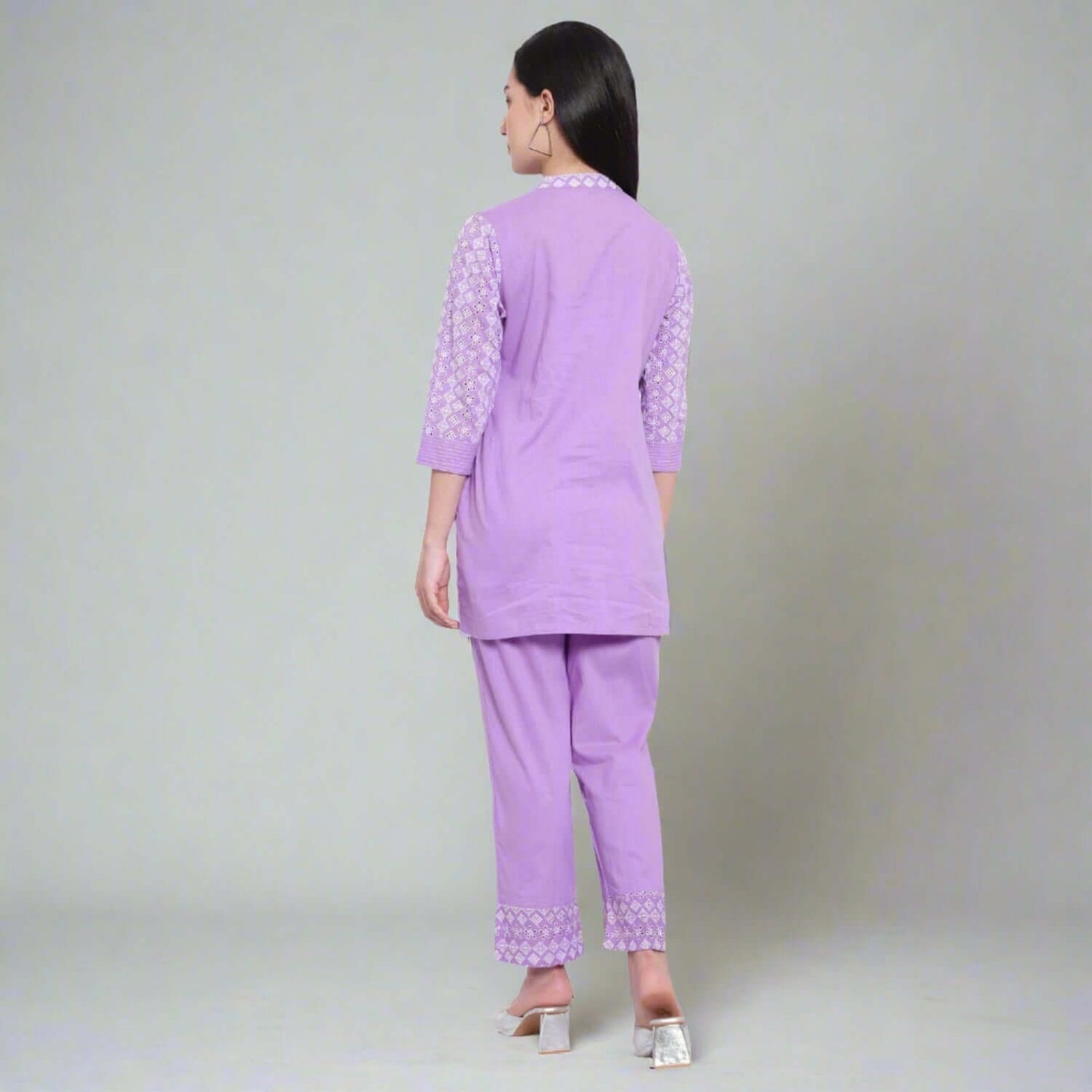 Lilac Schiffli Cotton Co-ord Set