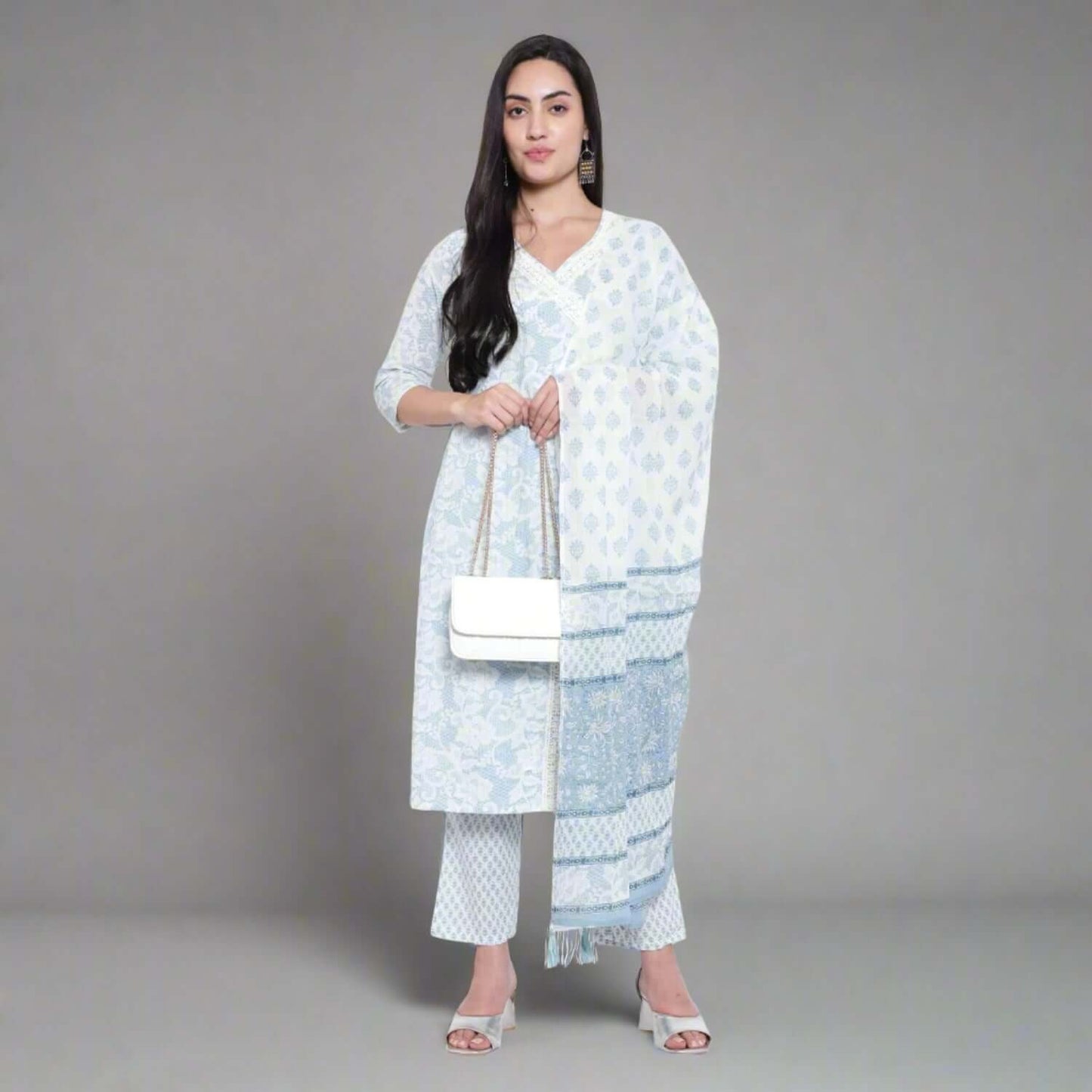 Sky Blue Cotton Printed Suit Set