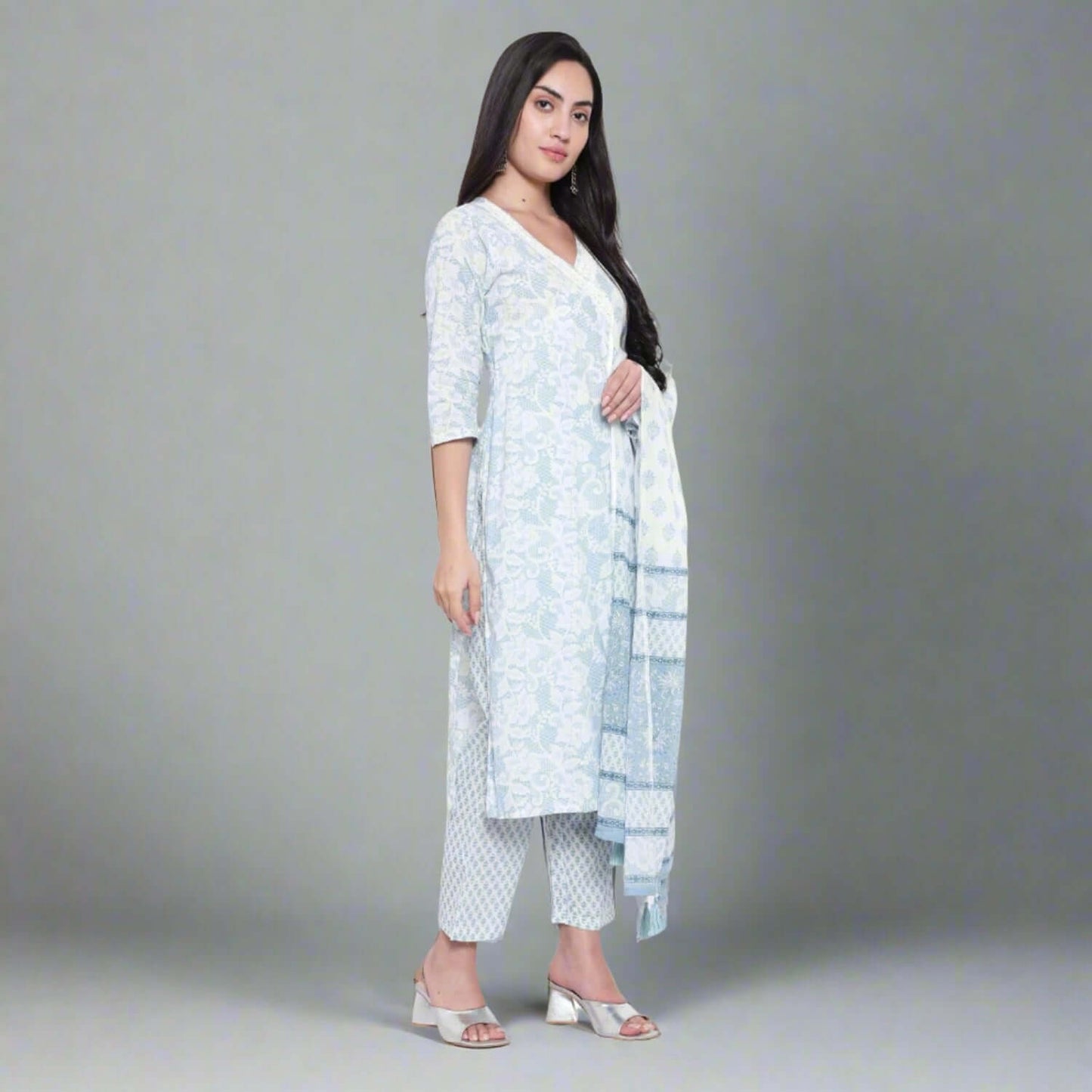 Sky Blue Cotton Printed Suit Set