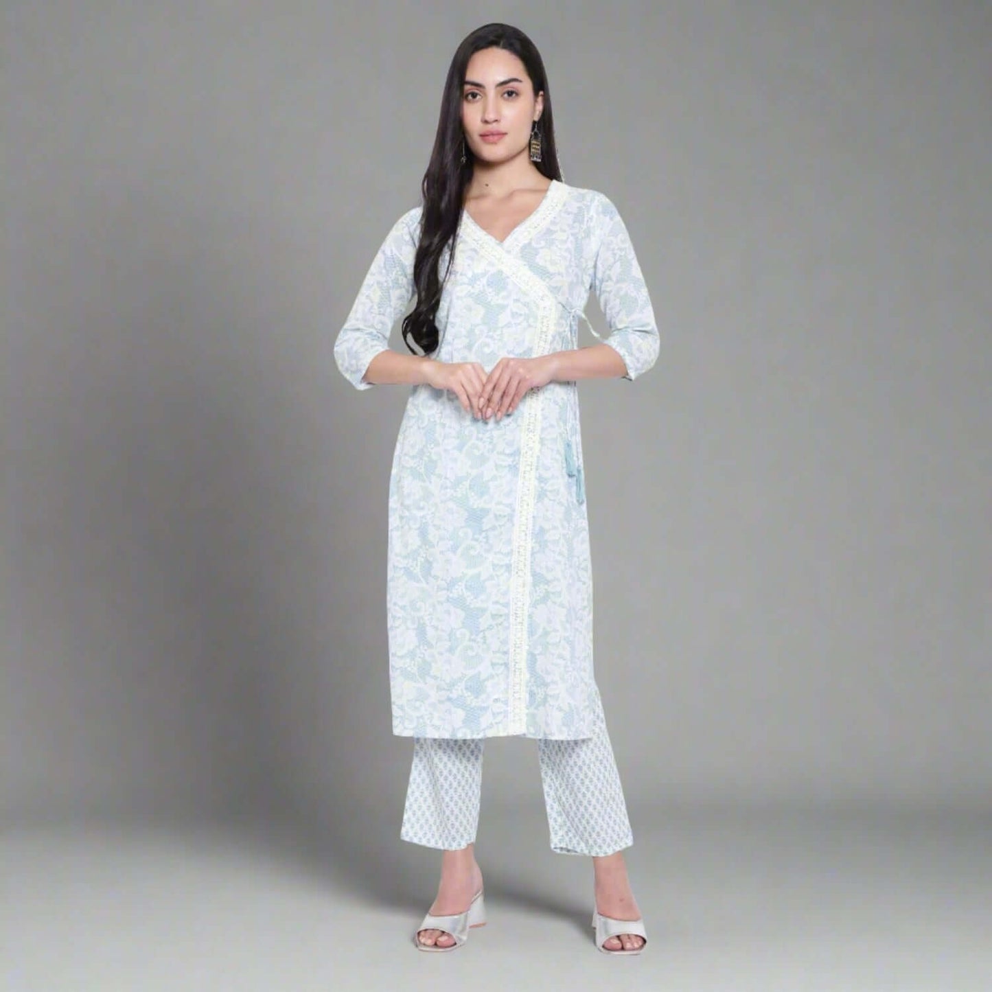 Sky Blue Cotton Printed Suit Set