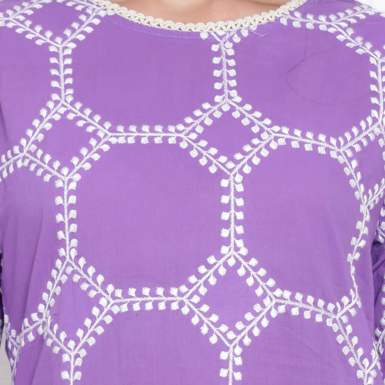 Lilac Cotton Embroidered Kurta With Pant