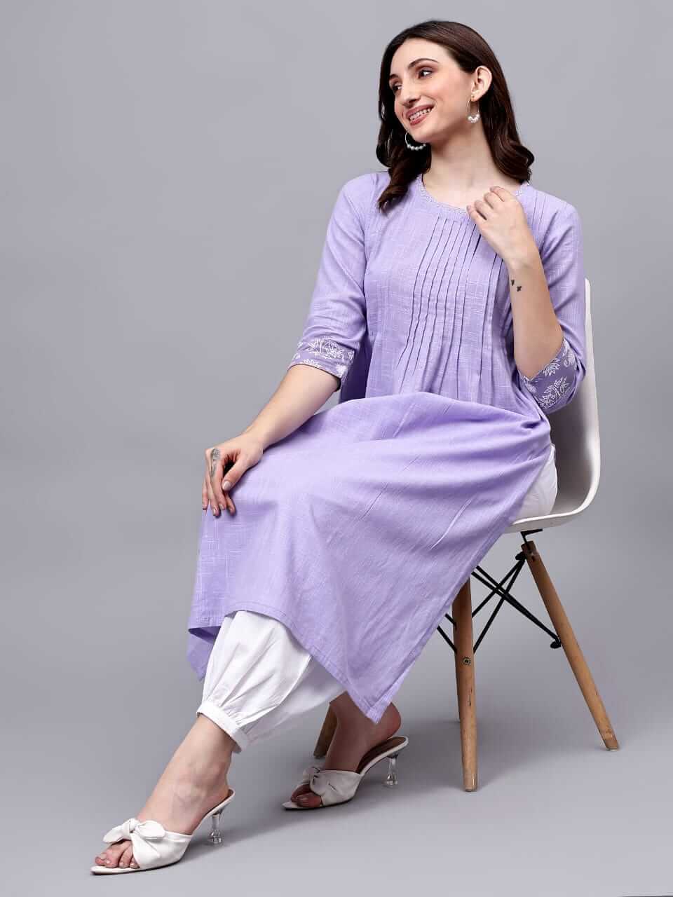 Lilac Mist Cotton Slub Straight Kurta