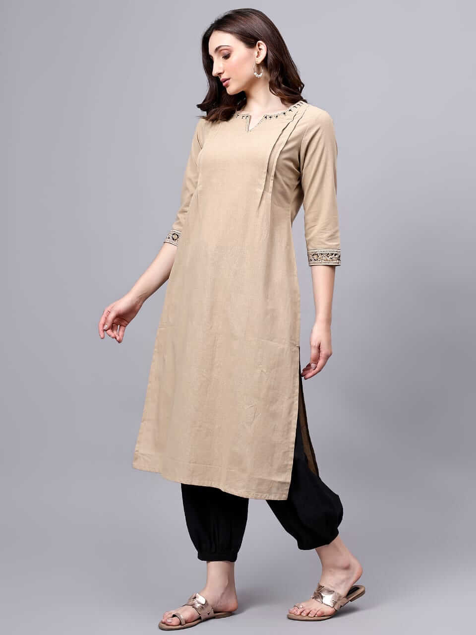 Khaki Cotton Flex Straight Kurta