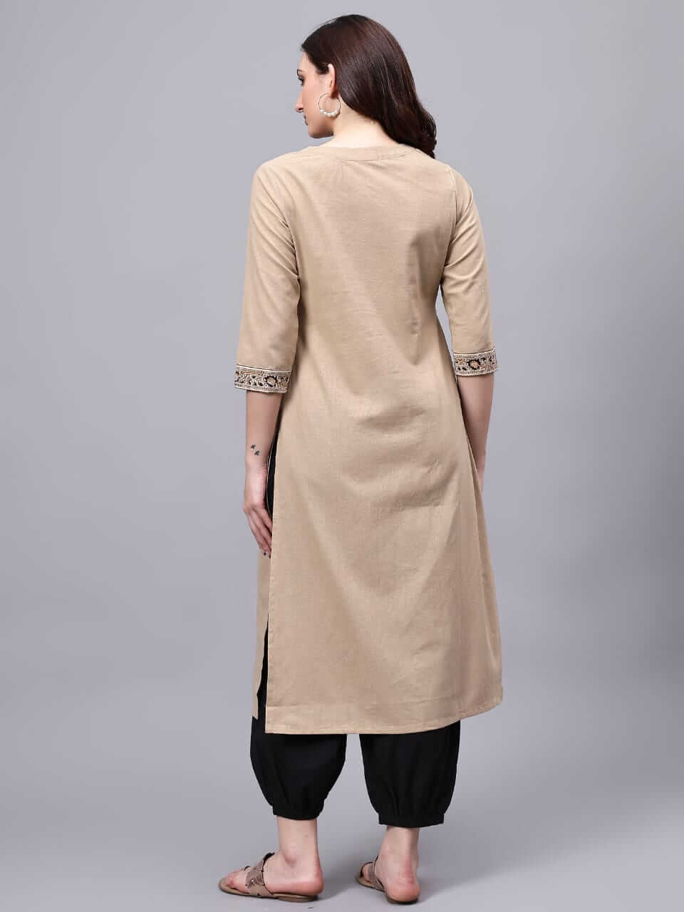 Khaki Cotton Flex Straight Kurta