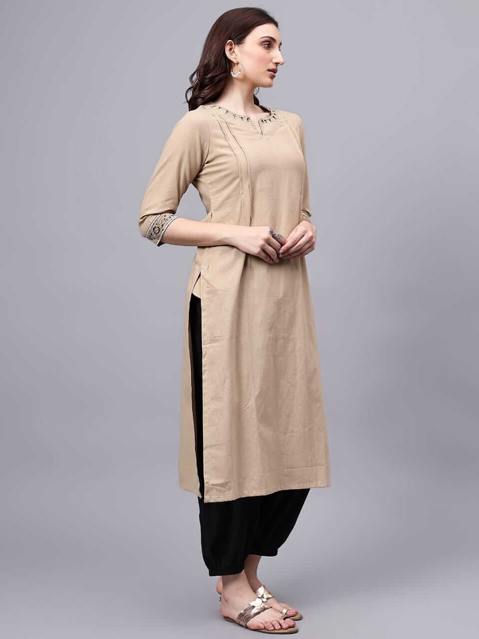 Khaki Cotton Flex Straight Kurta