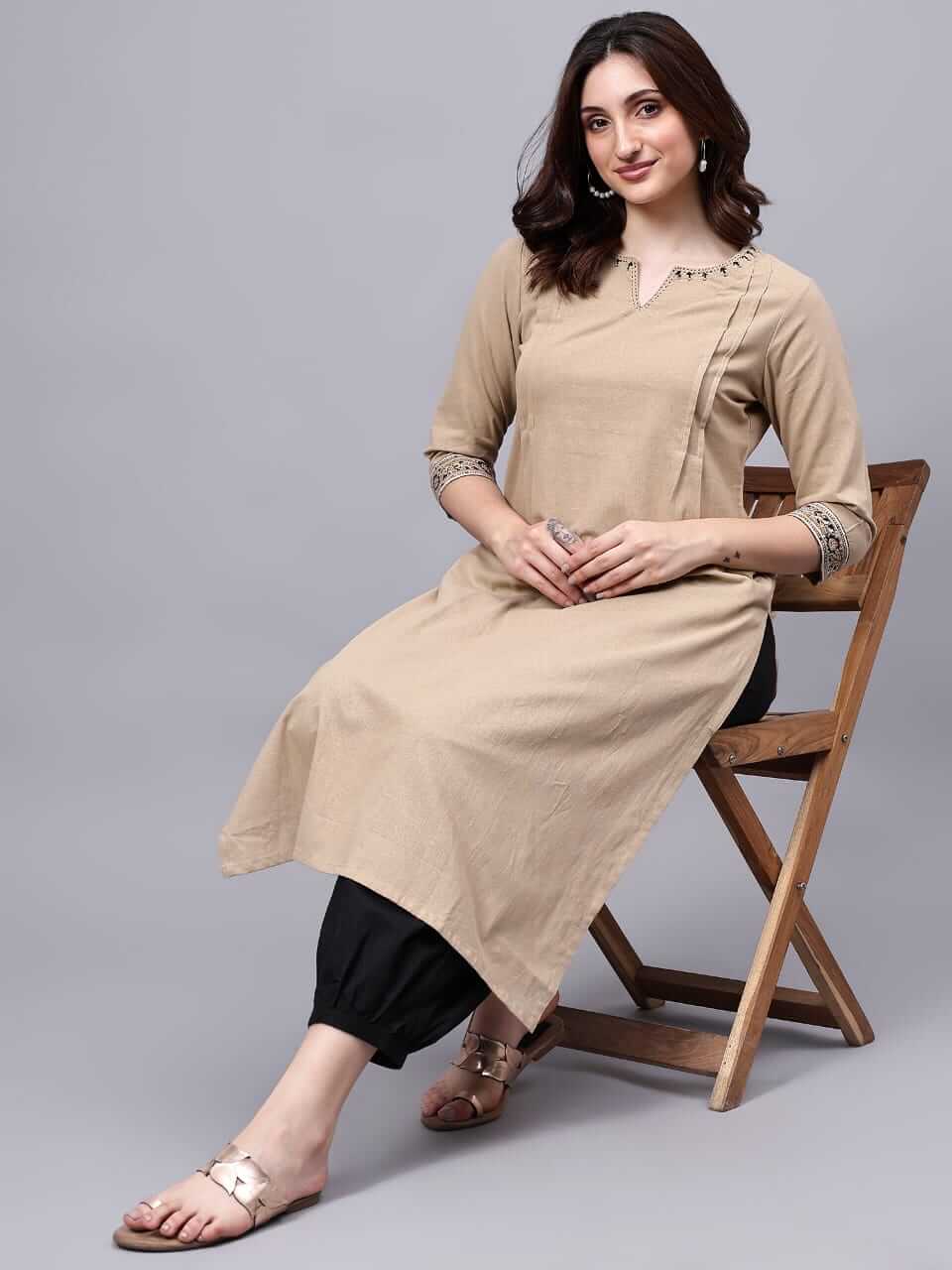 Khaki Cotton Flex Straight Kurta