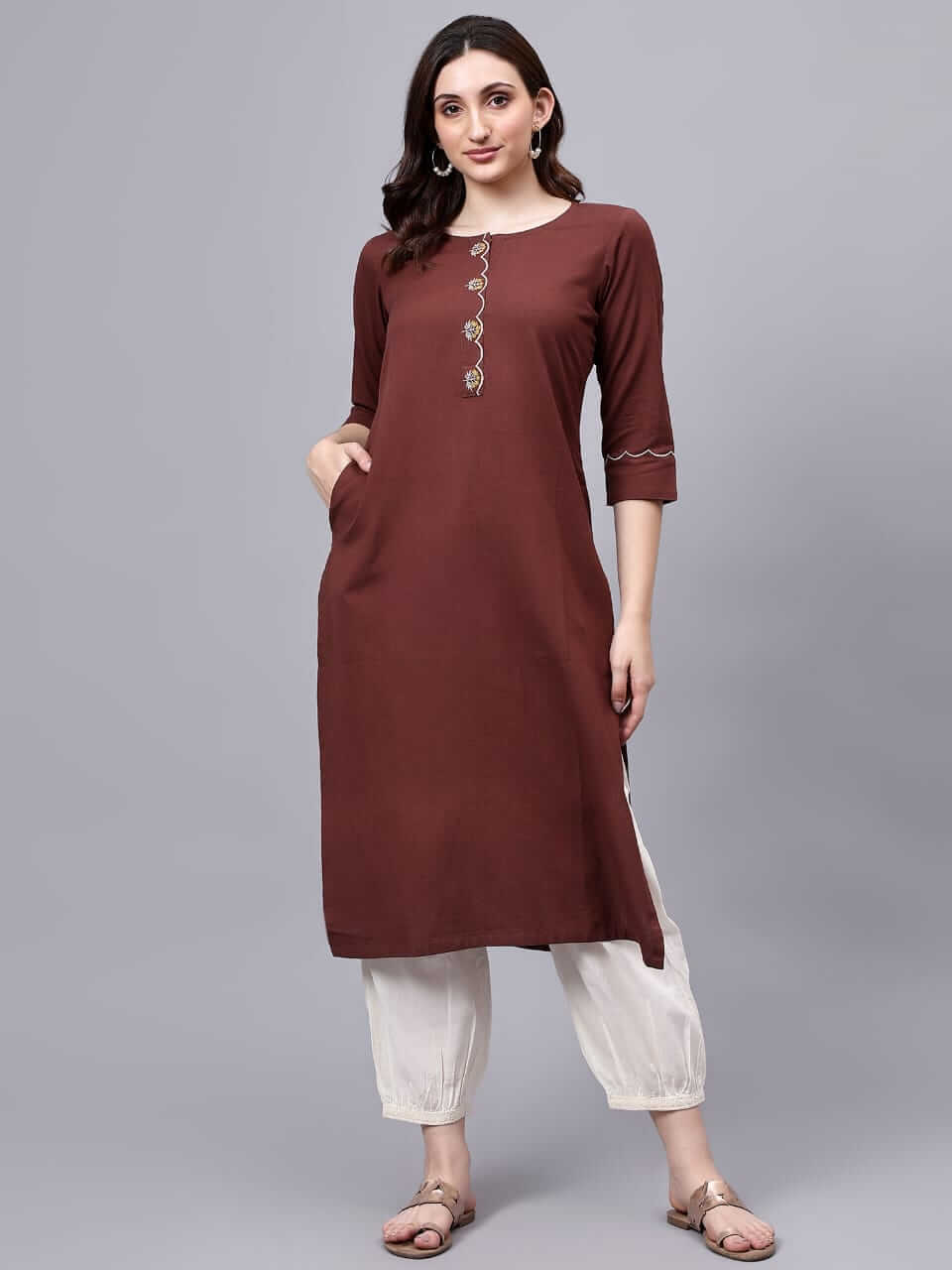 Coffee Cotton Flex Straight Kurta