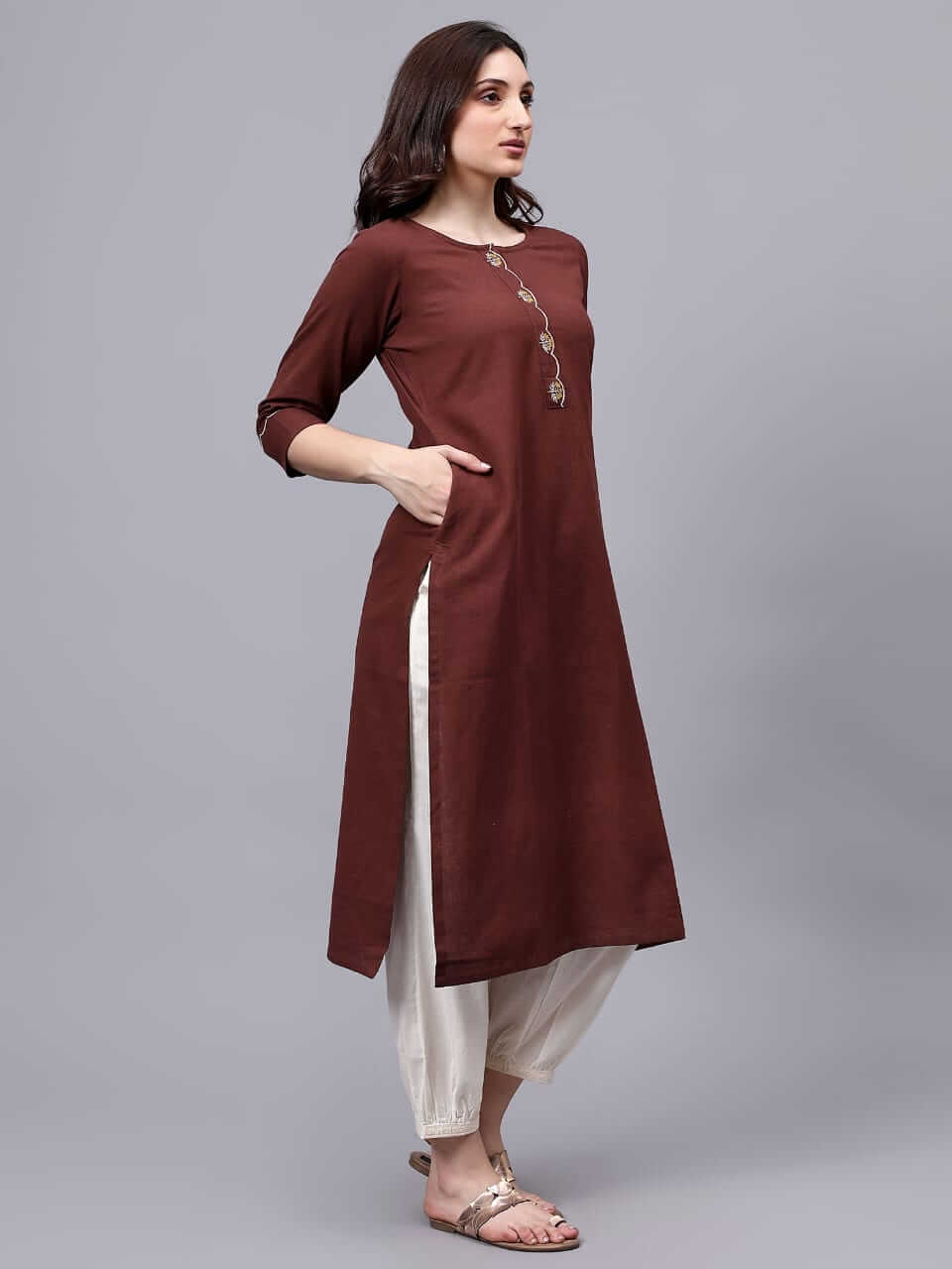 Coffee Cotton Flex Straight Kurta