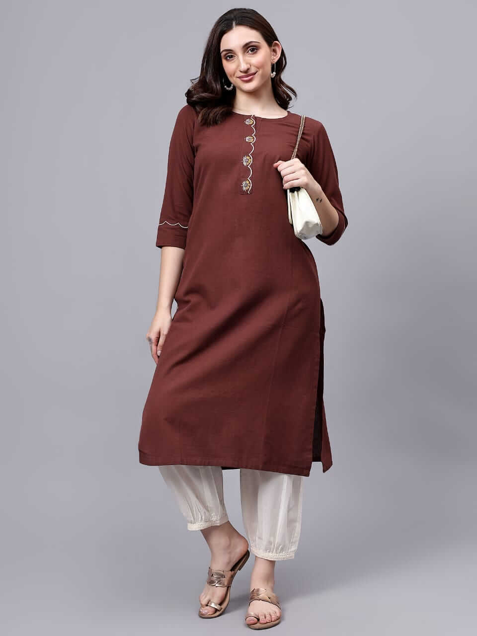 Coffee Cotton Flex Straight Kurta