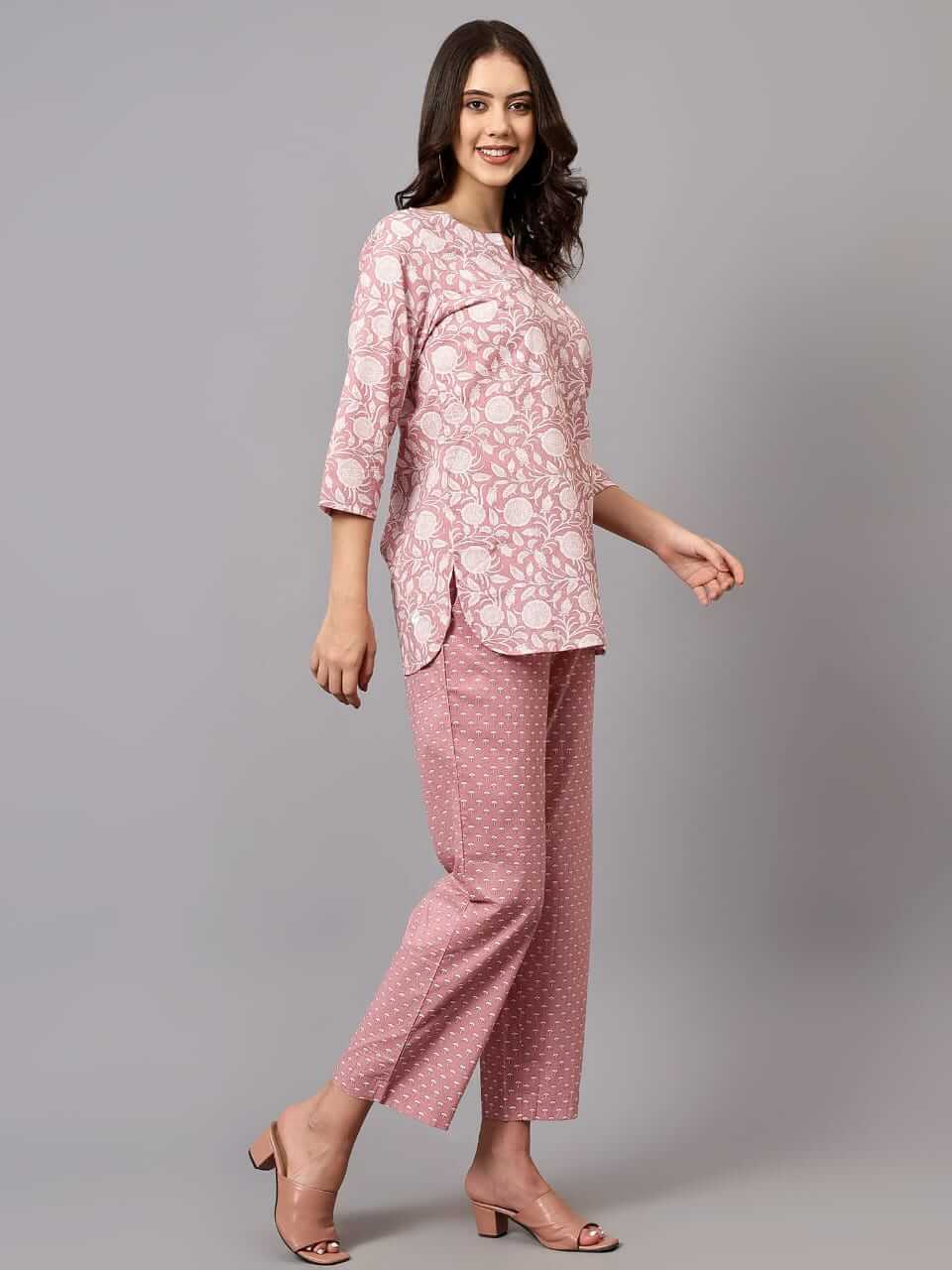 Salmon Pink Cotton Loungewear Set