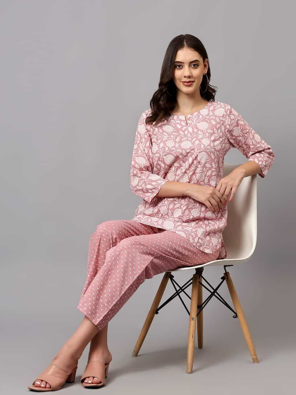 Salmon Pink Cotton Loungewear Set