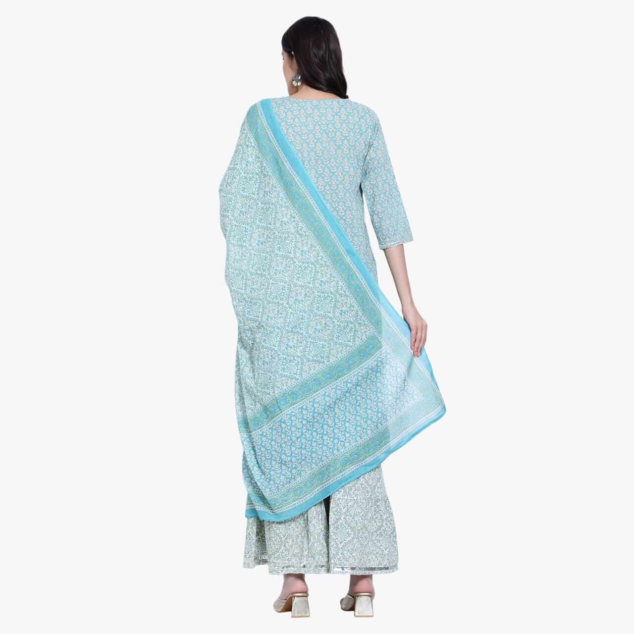 Aqua Cotton Printed Sharara Set - LABEL OSS