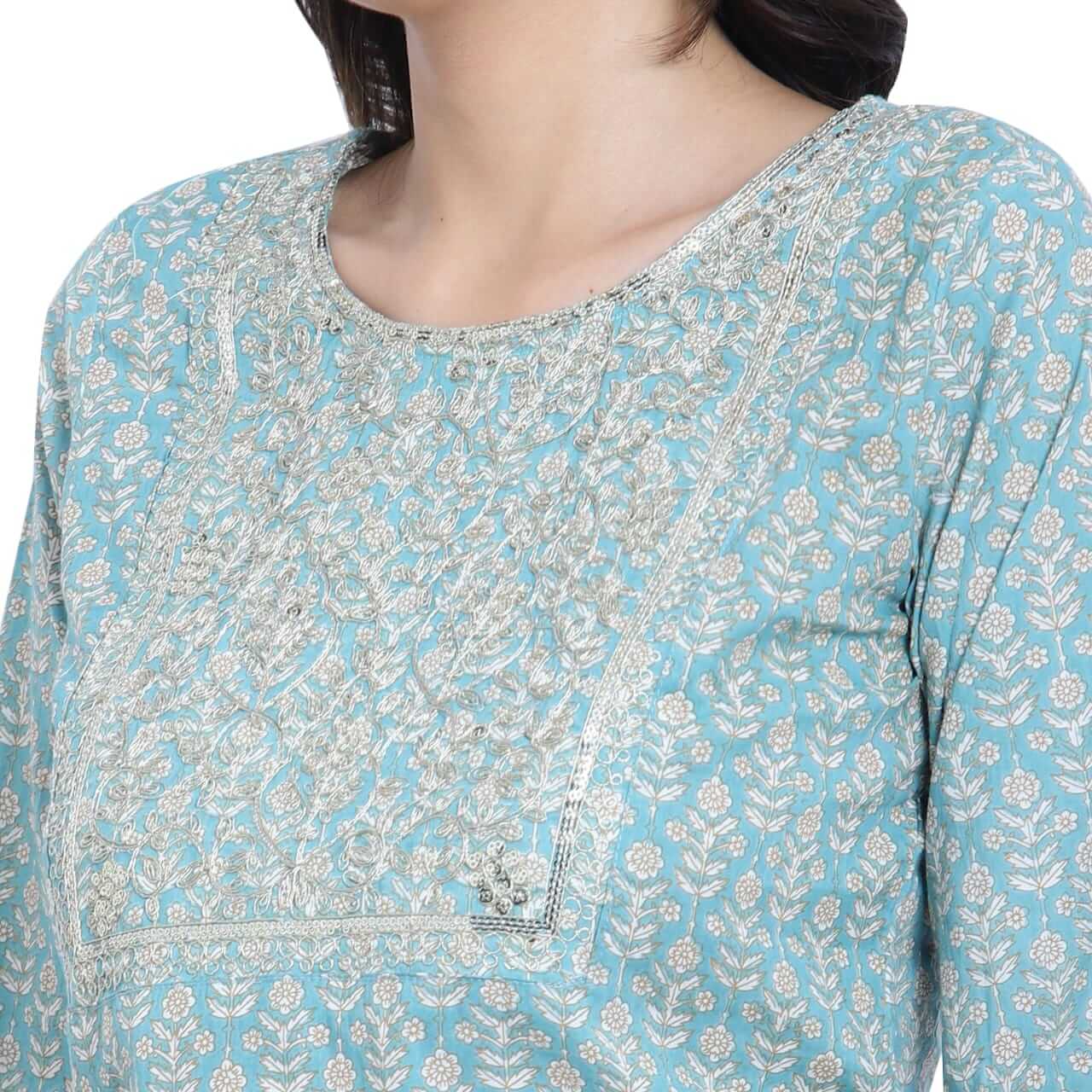 Aqua Cotton Printed Sharara Set - LABEL OSS