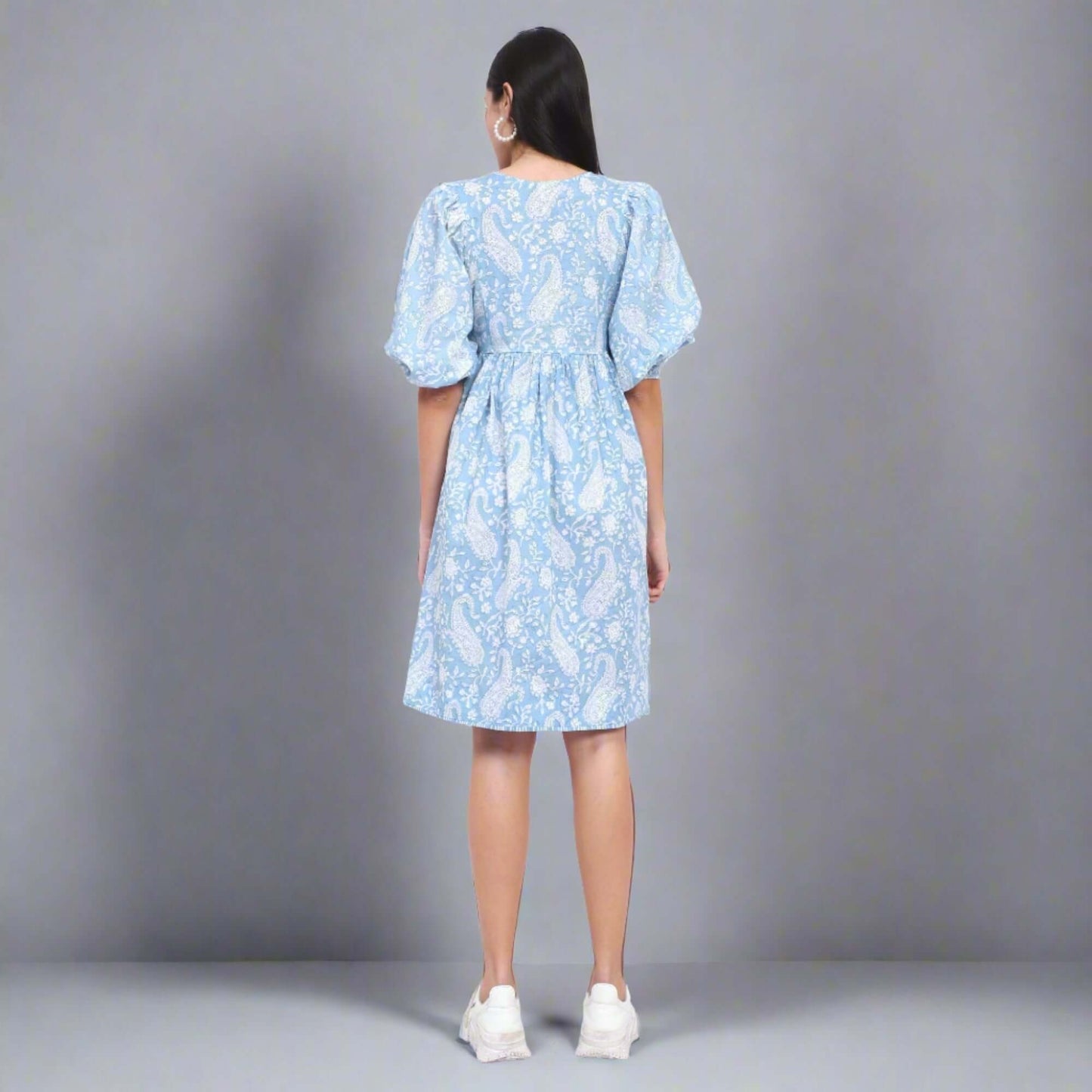 Arctic Blue Cotton Printed Dress - LABEL OSS