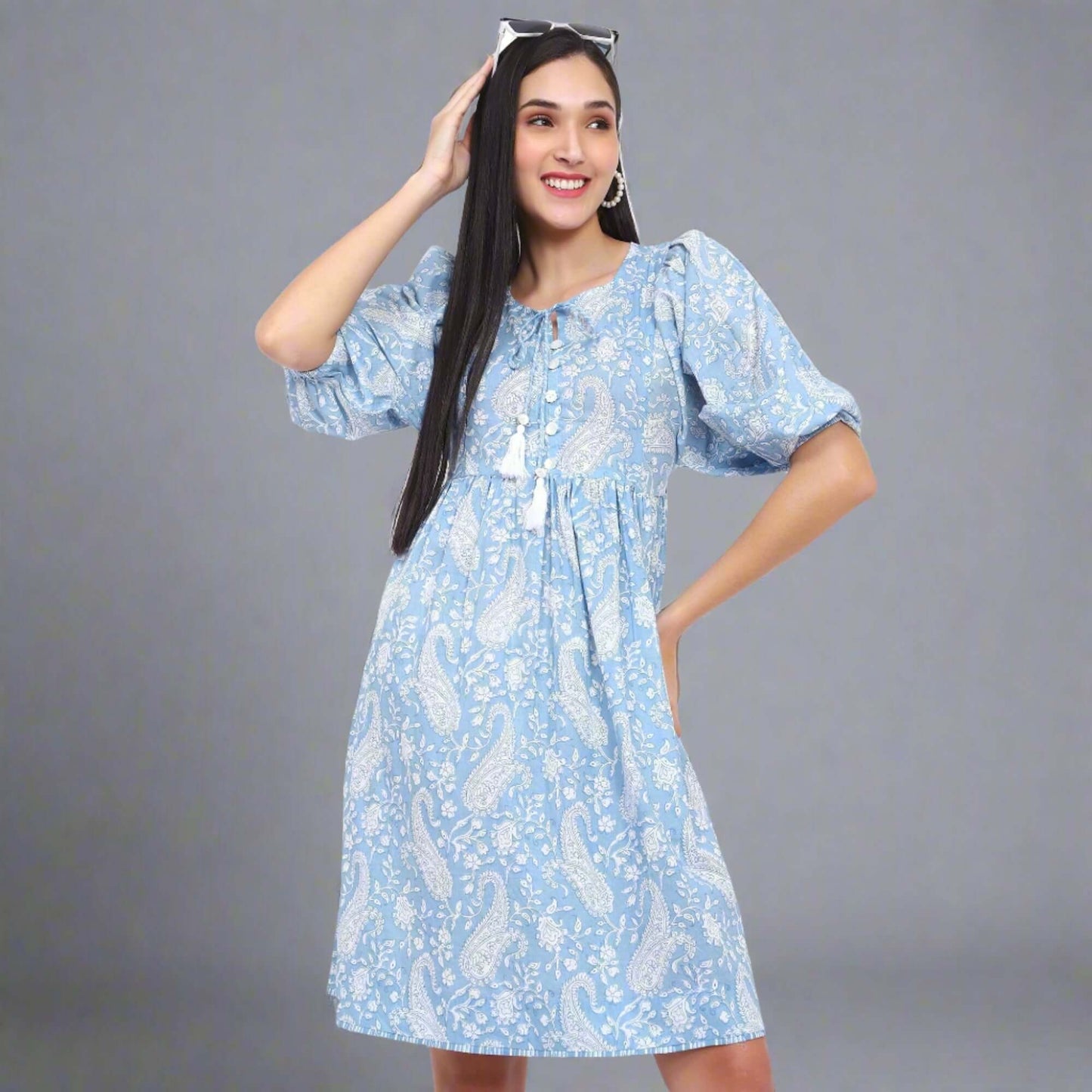 Arctic Blue Cotton Printed Dress - LABEL OSS