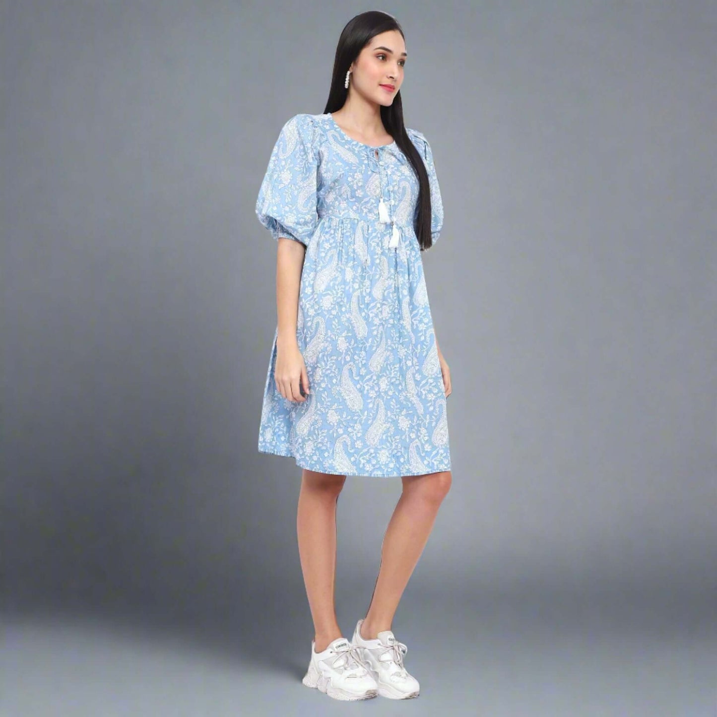 Arctic Blue Cotton Printed Dress - LABEL OSS