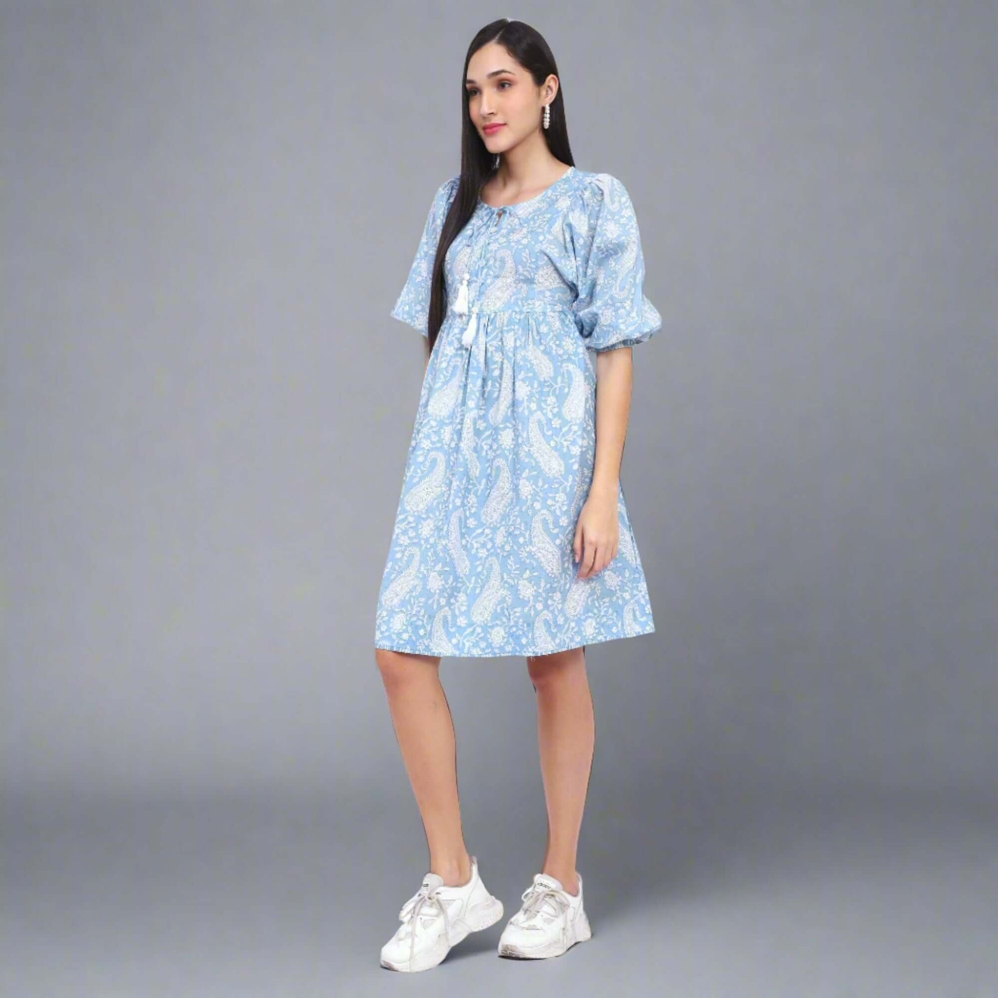 Arctic Blue Cotton Printed Dress - LABEL OSS