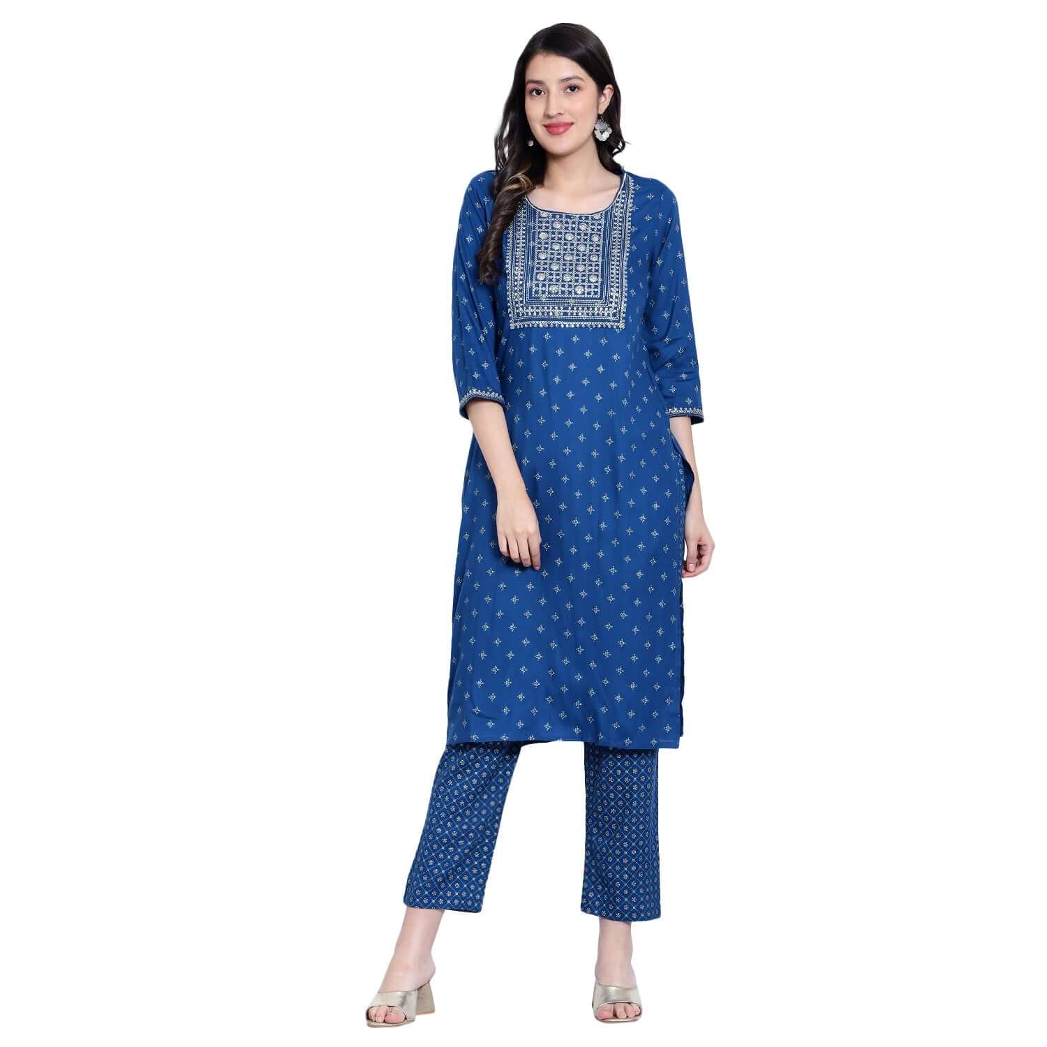 Cobalt Blue Rayon Embroidered Suit - LABEL OSS