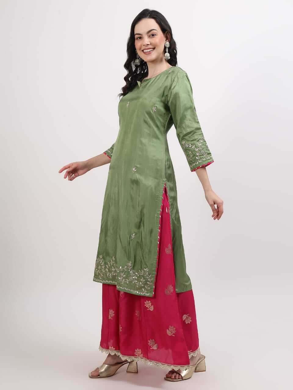 Fern Green Upada Silk Suit Set - LABEL OSS