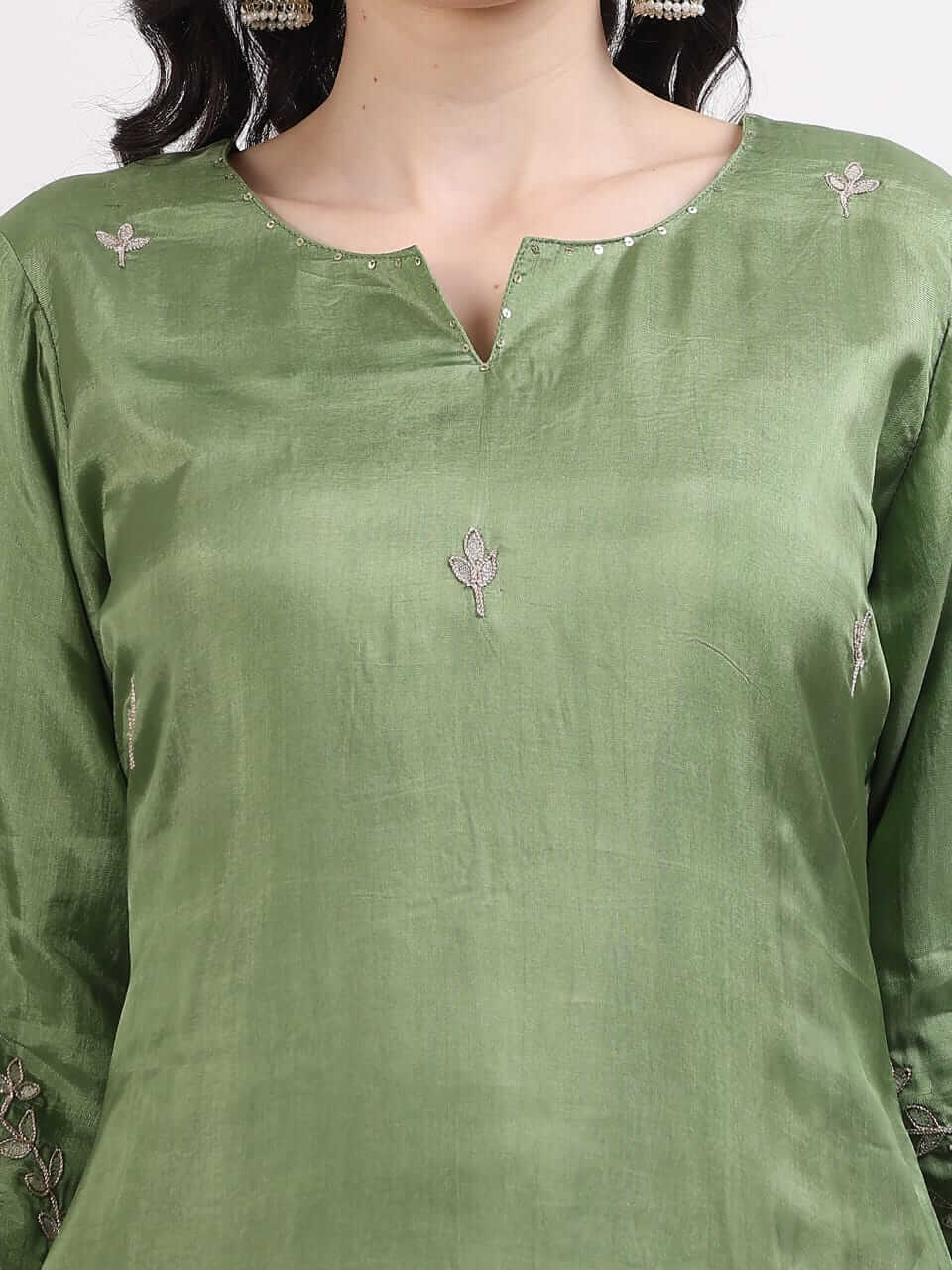 Fern Green Upada Silk Suit Set - LABEL OSS