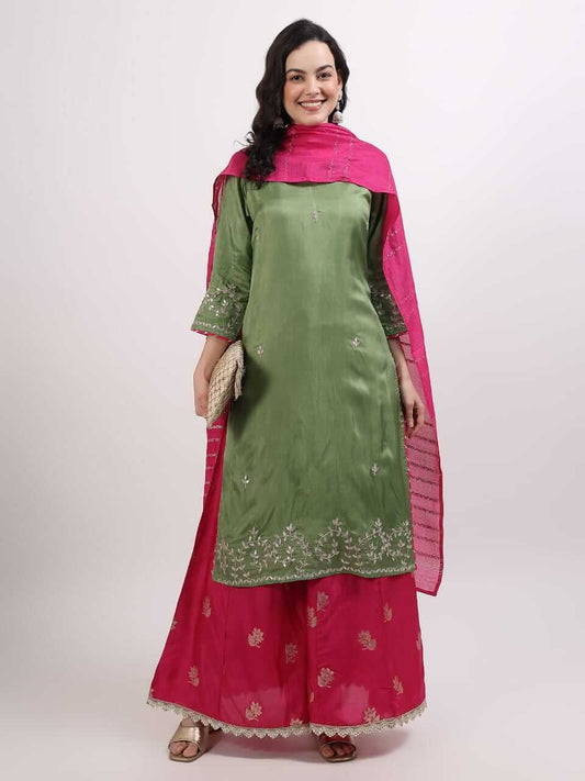 Fern Green Upada Silk Suit Set - LABEL OSS