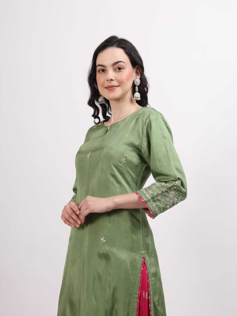 Fern Green Upada Silk Suit Set - LABEL OSS