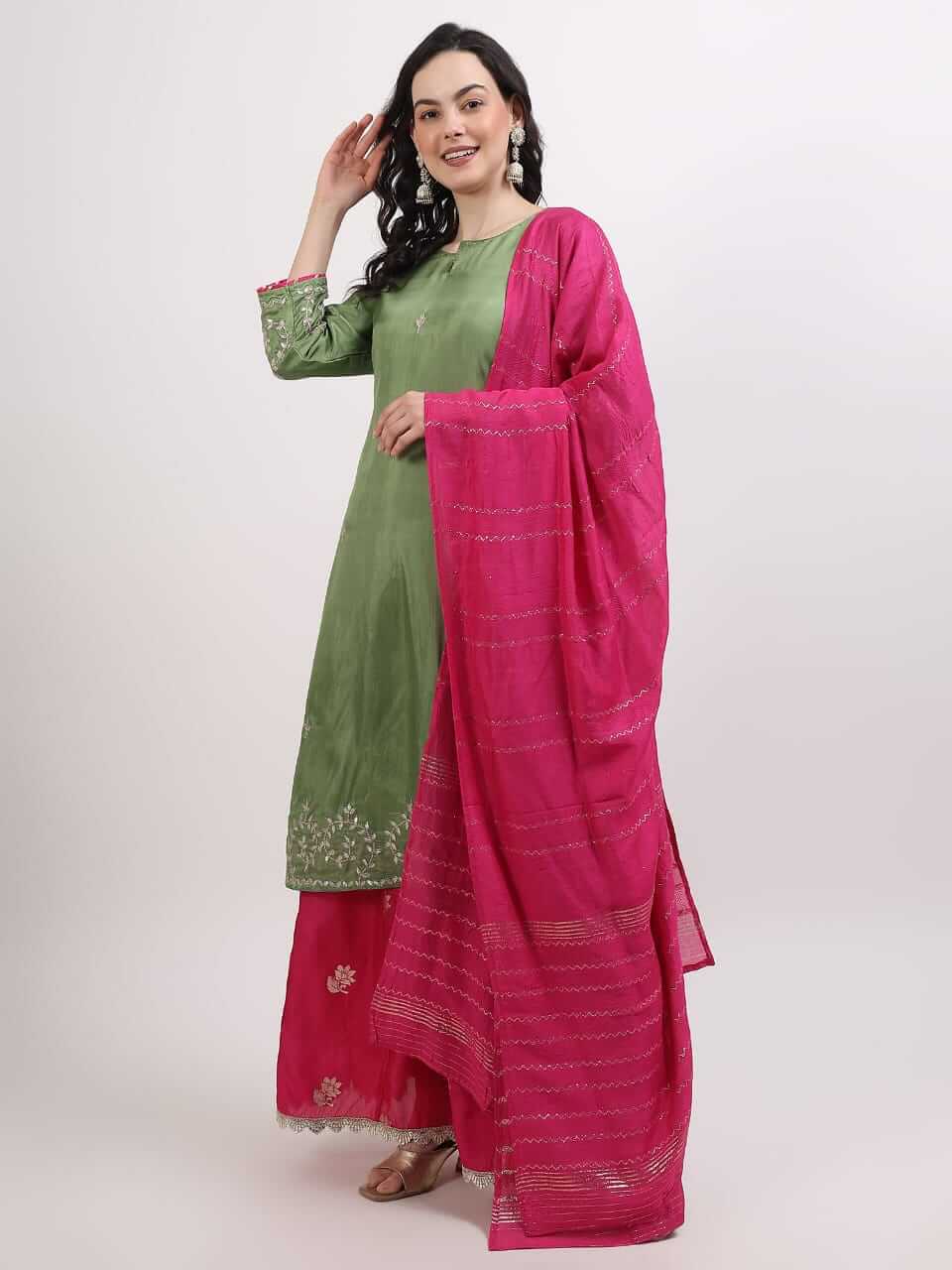 Fern Green Upada Silk Suit Set - LABEL OSS