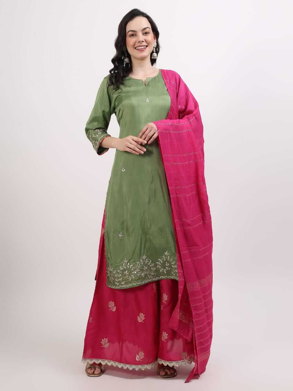 Fern Green Upada Silk Suit Set - LABEL OSS