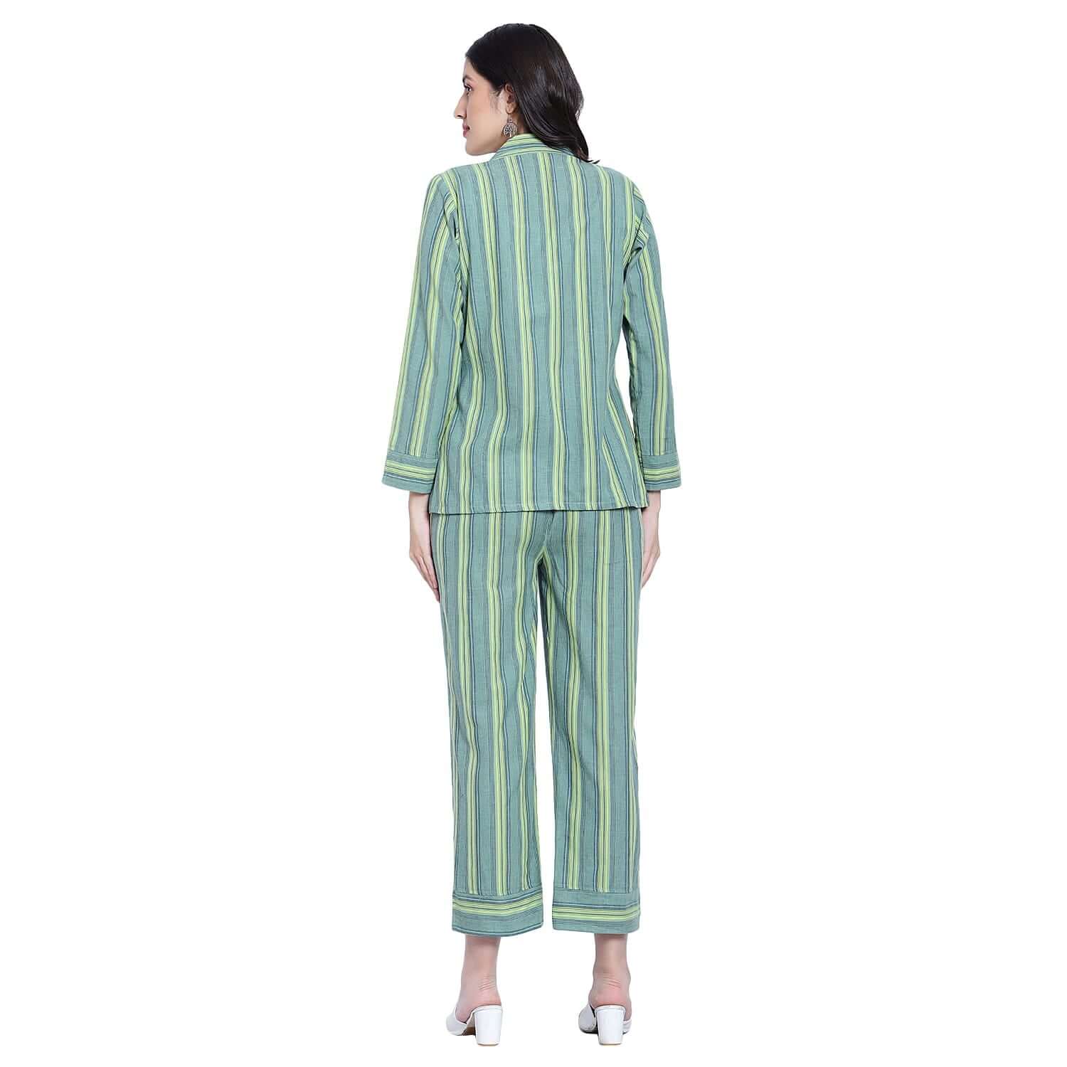 Green Striped Cotton Co-ord Set - LABEL OSS