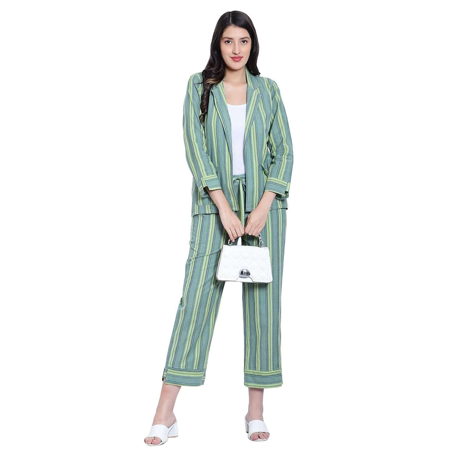 Green Striped Cotton Co-ord Set - LABEL OSS