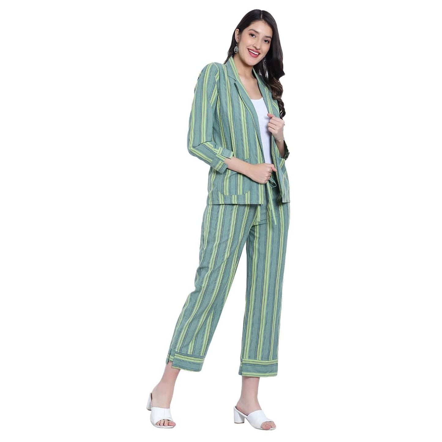 Green Striped Cotton Co-ord Set - LABEL OSS